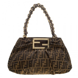 Pre Owned Fendi Tobacco Zucca Canvas Small Mia Shoulder Bag