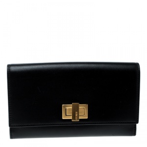 Pre Owned Fendi Black Leather Peekaboo Long Wallet