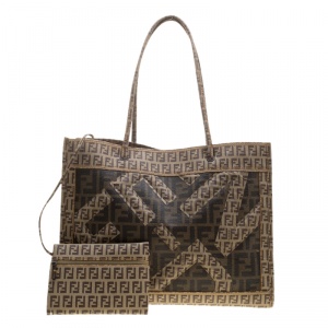 Pre Owned Fendi Tobacco Zucchino and Zucca Coated Canvas Shopper Tote
