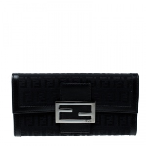 Pre Owned Fendi Black Zucchino Canvas Continental Wallet