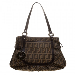 Pre Owned Fendi Tobacco Zucca Canvas Large Chef Tote
