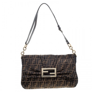 Pre Owned Fendi Tobacco Zucca Canvas Mia Flap Bag