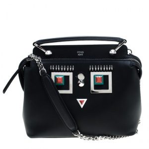 Pre Owned Fendi Black Leather Small Dotcom Shoulder Bag