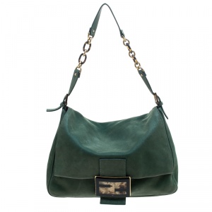 Pre Owned Fendi Green Shimmering Leather Mama Forever Shoulder Bag