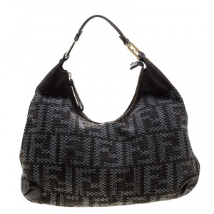 مملوكة مسبقًا Fendi Brown Zucca Woven Coated Fabric Hobo