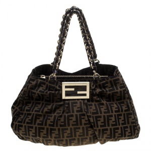 Pre Owned Fendi Tobacco Zucca Canvas Large Mia Tote