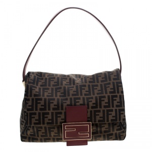 Pre Owned Fendi Tobacco/Red Zucca Canvas Big Mama Forever Shoulder Bag