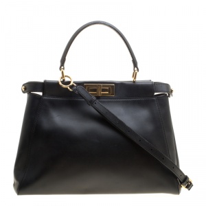 Pre Owned Fendi Black Leather Small Peekaboo Tote