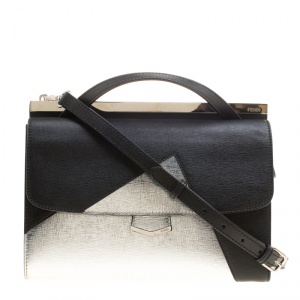 Pre Owned  Fendi Black/Silver Textured Leather Small Color Block Demi Jour Shoulder Bag
