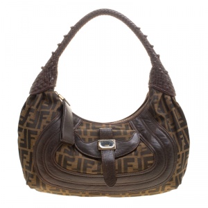 مملوكة مسبقًا Fendi Brown Zucca Canvas and Leather Spy Hobo 