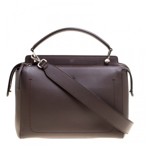 Pre Owned Fendi Brown Leather Dotcom Top Handle Bag