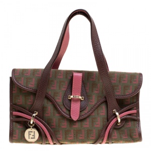 Pre Owned Fendi Multicolor Zucchino Canvas Flap Shoulder Bag