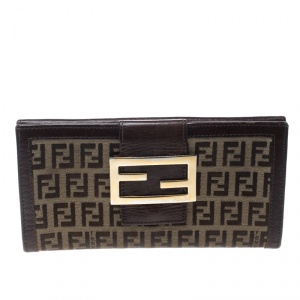 Pre Owned Fendi Brown Zucchino Canvas Forever Continental Wallet