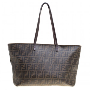 Pre Owned Fendi Tobacco Zucca Coated Canvas Spalmati Roll Shopper Tote