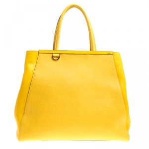 Pre Owned Fendi Yellow Saffiano Leather Large 2Jours Tote