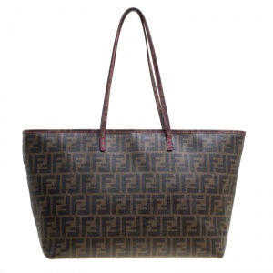 Pre Owned Fendi Tobacco Zucca Coated Canvas Spalmati Roll Shopper Tote