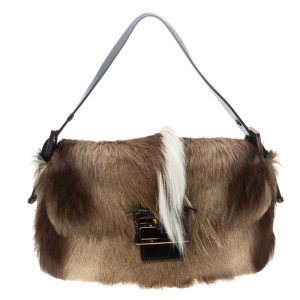 Pre Owned Fendi Beige/Brown Fur Shoulder Bag