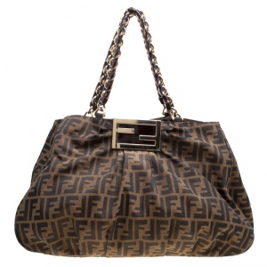 Pre Owned Fendi Tobacco Zucca Canvas Large Mia Tote