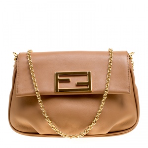Pre Owned Fendi Light Brown Leather Fendista Pochette Crossbody Bag