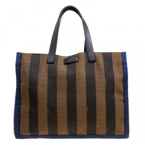 Pre Owned Fendi Tri Color Pequin Canvas and Leather Shopper Tote