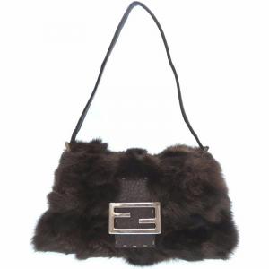 Pre Owned Fendi Brown Selleria Leather/Fur Mama Forever Shoulder Bag