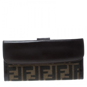 Pre Owned Fendi Tobacco/Brown Zucca Canvas and Leather Continental Wallet 