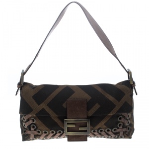 Pre Owned Fendi Tobacco Zucca Canvas Mama Baguette Shoulder Bag