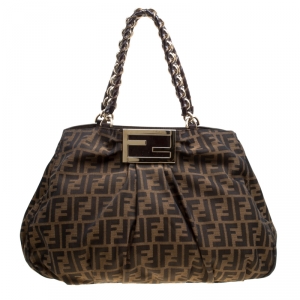 Pre Owned Fendi Tobacco Zucca Canvas Large Mia Tote