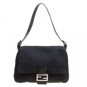 Pre Owned Fendi Black Zucchino Canvas Mama Forever Shoulder Bag