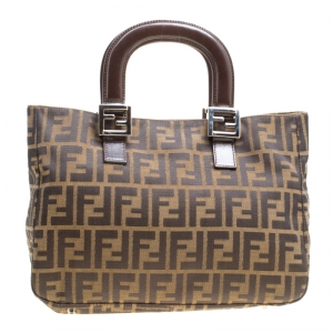 Pre Owned Fendi Tobacco Zucca Canvas and Leather Shopper Tote