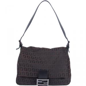 Pre Owned Fendi Brown Zucchino Canvas Mama Forever Shoulder Bag