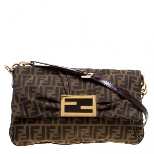 Pre Owned Fendi Tobacco Zucca Canvas Mia Flap Bag