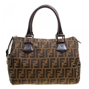 Pre Owned Fendi Tobacco Zucca Canvas and Leather Medium Chef Bauletto Bowler Bag