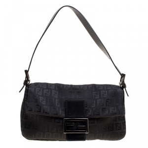 Pre Owned Fendi Black Zucchino Canvas Mama Baguette Bag