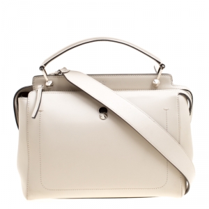 Pre Owned Fendi Off White Leather Dotcom Top Handle Bag
