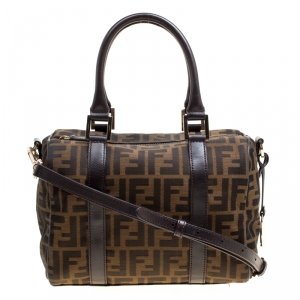 Fendi Brown Zucca Canvas Mini Top Handle Boston Bag