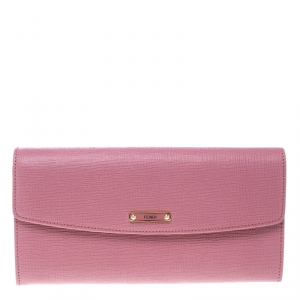 Pre Owned Fendi Pink Leather Crayons Continental Wallet