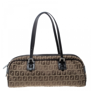 Fendi Brown Zucchino Canvas and Leather Bowler Bag