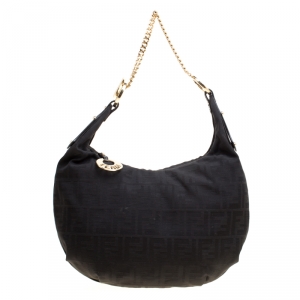 Pre Owned Fendi Black Zucca Canvas Chef Chain Link Hobo