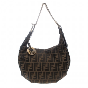 Pre Owned Fendi Tobacco Zucca Canvas Chef Chain Hobo