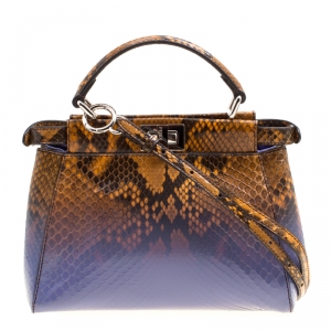 Pre Owned Fendi Brown/Purple Ombre Python Mini Peekaboo Top Handle Bag