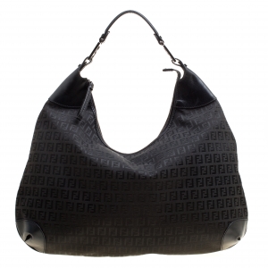 Pre Owned Fendi Black Zucchino Canvas Hobo