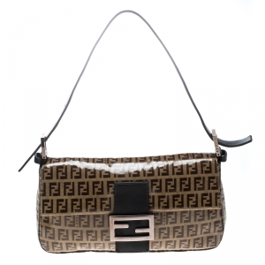 Pre Owned Fendi Brown Zucchino Coated Canvas Mama Baguette Shoulder Bag