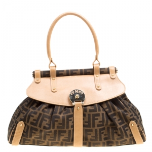 Pre Owned Fendi Tobacco Zucca Canvas and Leather Medium Magic Bag