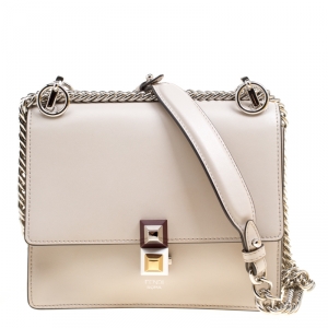 Pre Owned Fendi Light Beige Leather Small Kan I Crossbody Bag 