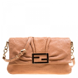 Pre Owned Fendi Brown Leather New Forever Flap Shoulder Bag