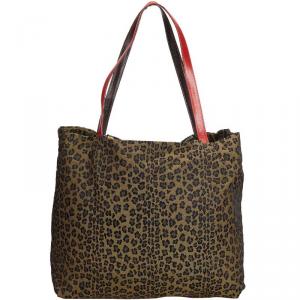 Pre Owned Fendi Brown Canvas Reversible Leopard Print Tote Bag