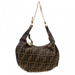 Pre Owned Fendi Tobacco Zucca Canvas Chef Chain Hobo