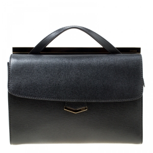 Pre Owned Fendi Black Textured Leather Small Demi Jour Top Handle Bag