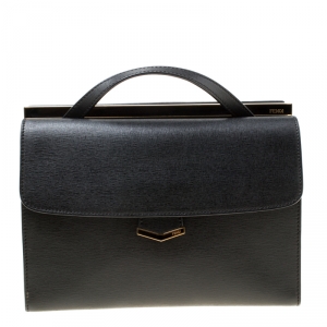 Pre Owned Fendi Black Textured Leather Small Demi Jour Top Handle Bag